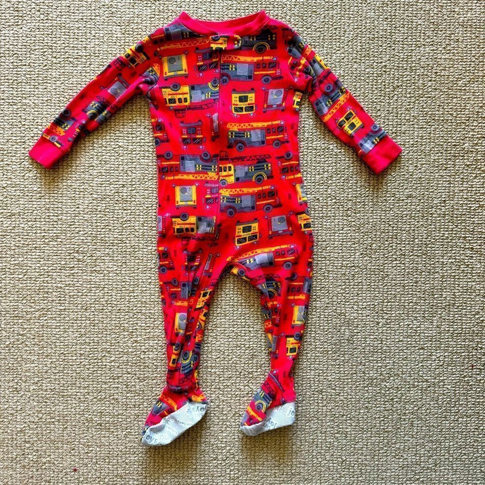 simple joys/carters firefighter footie pjs, 12 mos, like new